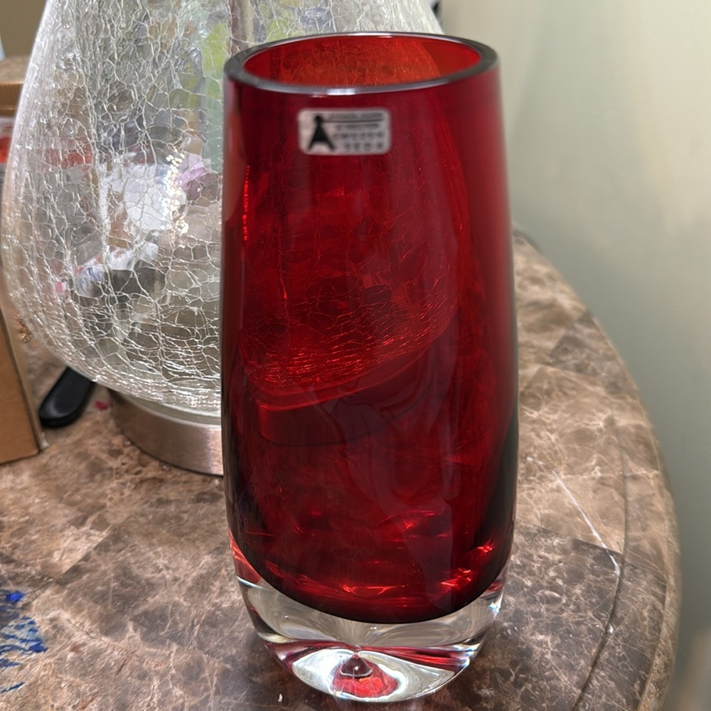 Vibrant Red Swedish MCM Glass Vase Designed Bo Borgstom for Sedna